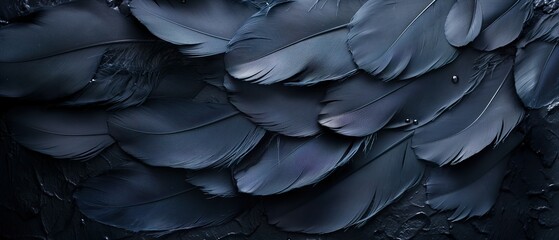 Background Consisting Of Black Bird Feathers.  Illustration On The Theme Of Backgrounds And Textures. Generative AI	
