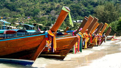 Thai national boats on the beach