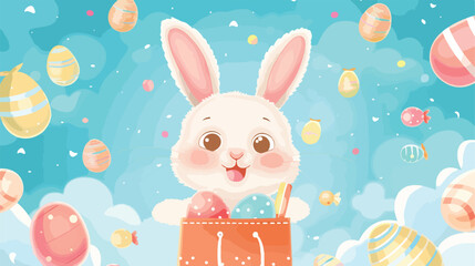 Gift bag Easter bunny and candies on blue background