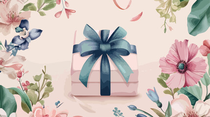 Gift box and beautiful flowers on light background Vector