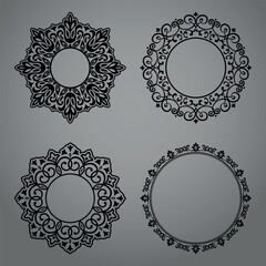 Set of decorative frames Elegant vector element for design in Eastern style, place for text. Floral black and gray borders. Lace illustration for invitations and greeting cards