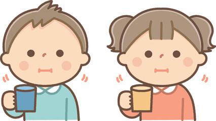 口をゆすぐ男の子と女の子