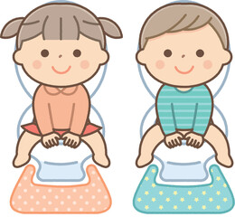 洋式トイレで用を足す男の子と女の子