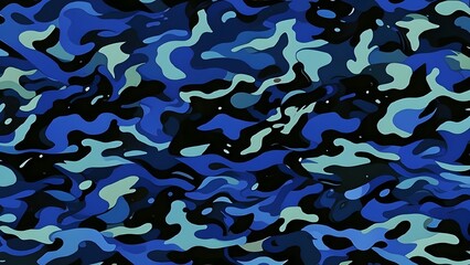 Camouflage blue background fabric texture, modern army dark pattern, street fashion print
