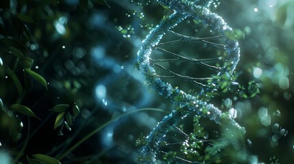 DNA plant  structure science background ,double helix genetic, medical biotechnology, biology chromosome gene DNA abstract molecule medicine, 3D research health genetic disease, genome , green tone