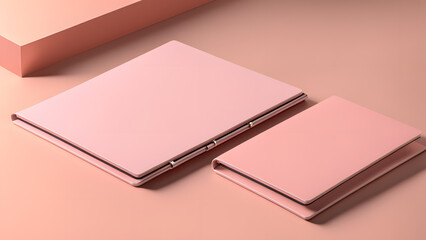 Two pink notebooks are displayed on a pink background