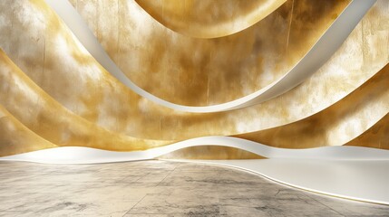 White and golden grunge interior, abstract background. Generative AI