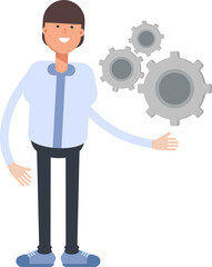 Businessman Character Holding Gears
