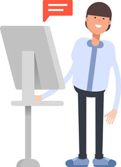 Businessman Character Working on Computer
