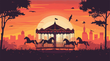 Silhouette merry Go Round with horses Vector illustration