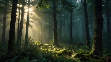 Obraz premium morning in the woods Enchanted Forest Premium 8K Background