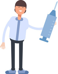 Businessman Character Holding Medical Syringe Illustration
