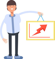 Businessman Character Holding Arrow Chart
