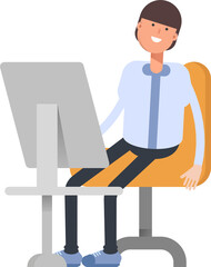 Businessman Character Working on Desktop
