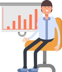 Businessman Character Presenting Bar Chart
