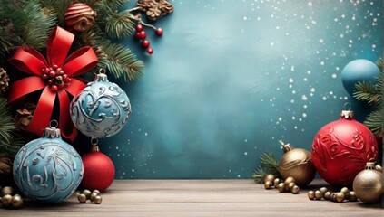 Christmas background with decorations, greeting card
