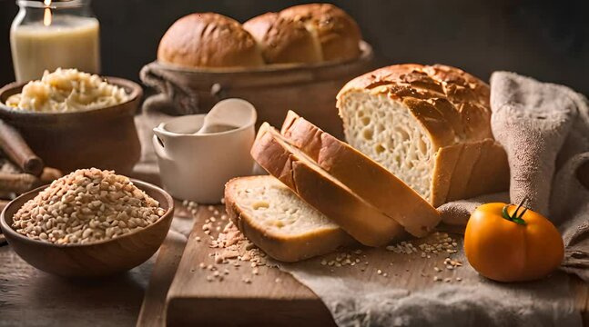Fresh fragrant bread on the table. Food concept