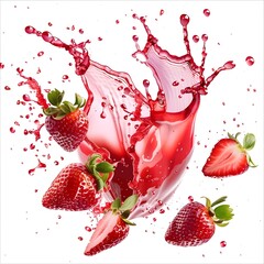 Vibrant strawberry juice splash isolated on a white background, capturing the refreshing essence of summer.