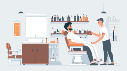 Barber washing clients hair in beauty salon Vector illustration