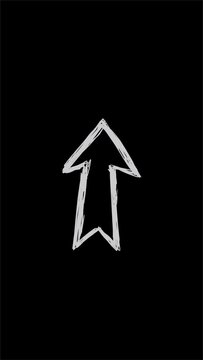 arrow indicates upward direction, white arrow on black background