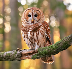 Tawny owl (Strix aluco) perched on a tree branch