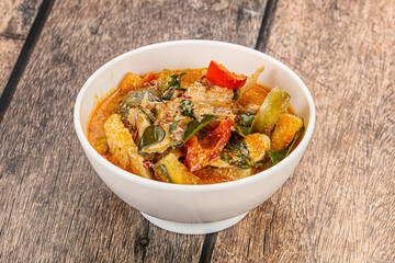 Thai red spicy curry with chicken