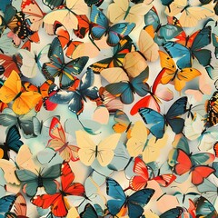 Whimsical illustration of a serene background with colorful butterflies, creating a mesmerizing pattern.