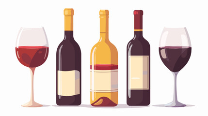 Glasses and bottle of wine on white background Vector