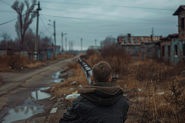 Man contemplating in a desolate urban landscape