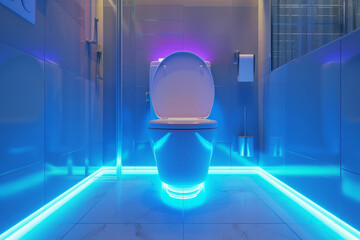 Futuristic toilet in contemporary bathroom. Modern automatic toilet bowl