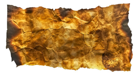 Old yellowed paper with burnt and torn edges, cut out - stock png.