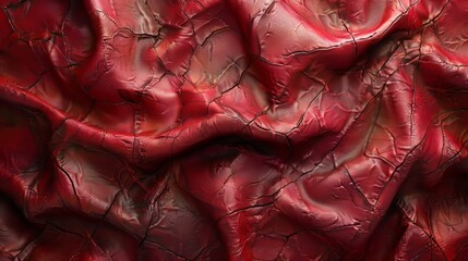 Fototapeta premium Wrinkled Red Leather Texture Background Generative AI