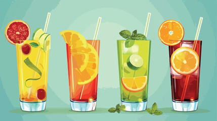 Glasses of healthy cocktail on color background Vector