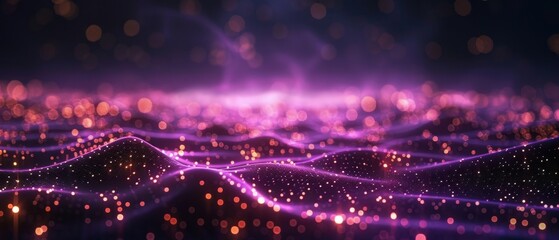 Obraz premium Futuristic wallpaper with purpletogold light lines glowing against a dark night sky, ideal for concepts in digital business or technology,