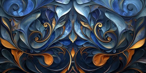 Abstract art deco background, orange and blue backdrop texture