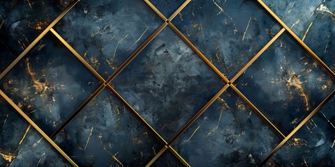 Abstract geometric art deco background, dark blue with gold backdrop texture
