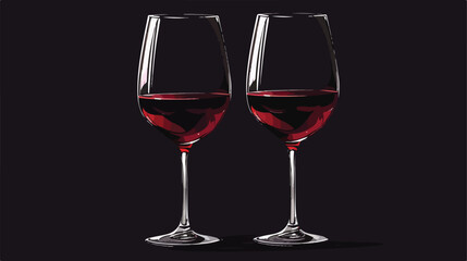 Glasses of red wine on dark background Vector illustration