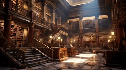 depicting inside of the ancient library at Alexandria 2000 years ago.