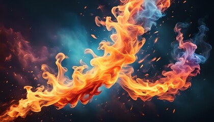 Fire spraks With the sparks going towards the sky getting higher and smaller, creative abstract vitality impact smoke photo forming a gentle curved movement with soft color gradations