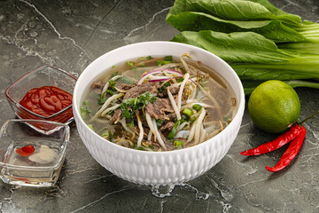 Vietnamese soup Pho Bo with beef
