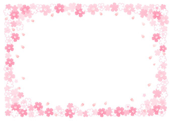 グラデーションが美しいピンクの濃淡の桜柄飾り枠　春（全て透過背景）
