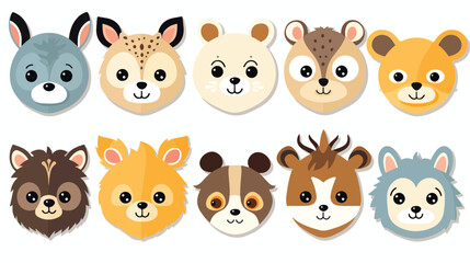 Obraz na płótnie Canvas Stickers of cute wild animals faces cat deer kangaroo