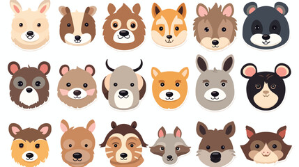 Obraz na płótnie Canvas Stickers of cute wild animals faces weasel hyena bear