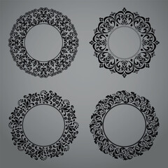 Set of decorative frames Elegant vector element for design in Eastern style, place for text. Floral black and gray borders. Lace illustration for invitations and greeting cards
