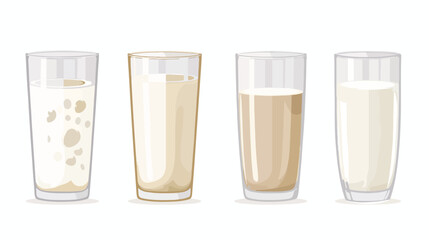 Glasses with different amount of milk on white background