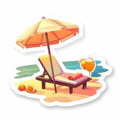 summer vector sticker with umbrella and beach chair