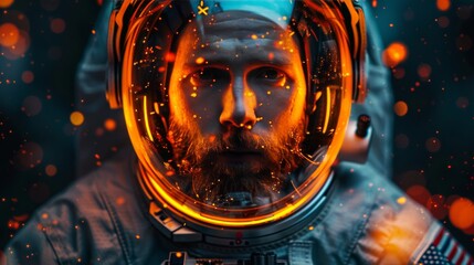 Astronaut With Beard and Helmet - obrazy, fototapety, plakaty