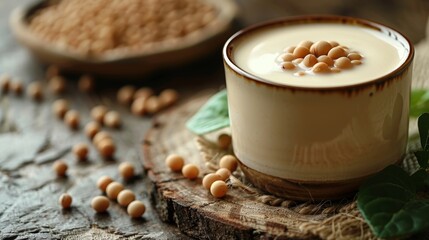 Fototapeta premium Vegan Soy Milk on White Background Generative AI