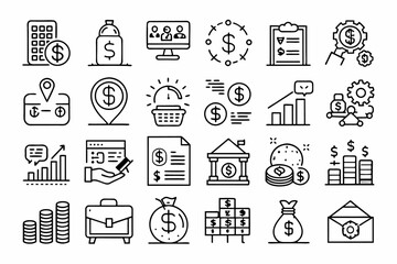 Icon related to income, salary, money, business. Outline icon collection. line art