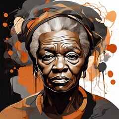 Abstract illustration of senior black african american old women with dementia alzheimers mental disorder, degenerative disease - obrazy, fototapety, plakaty